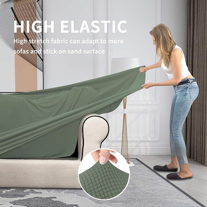Easy-Going 2 Pieces Stretch Couch Cover Sofa Cover for Dogs Washable Sofa Slipcover for Separate Cushion Couch Spandex Jacquard Fabric Elastic Furniture Protector for Pets, Kid (Greyish Green, Chair) - Image 4