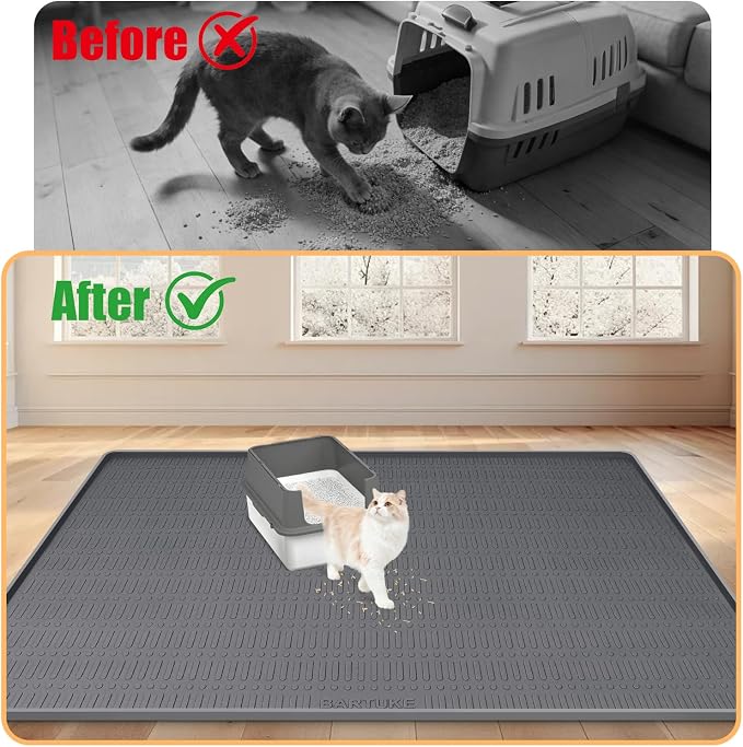Silicone Cat Litter Mat 47" x 35" Cat Mat for Litter Box, Dark Grey | Extra Large Cat Litter Trapping Mat for Floor, Waterproof, Non-Slip Kitty Litter Box Mat with Raised Edge, Easy to Clean - Image 4