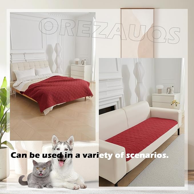 Waterproof Blanket Dog Bed Cover Non Slip Large Sofa Cover Dog Blanket for Couch Protection Pet Blanket for Furniture Bed Couch Sofa Reversible (Red,210 * 210cm) - Image 3