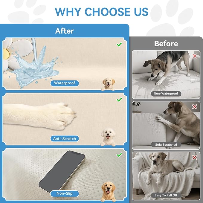 Deep Dream Sectional Couch Covers, 2 Pieces 100% Waterproof L Shaped Sofa Cover, Non Slip Couch Cover for Dogs Cats Washable, Pet Friendly Sofa Slipcovers Furniture Protector (X-Large, Beige) - Image 4