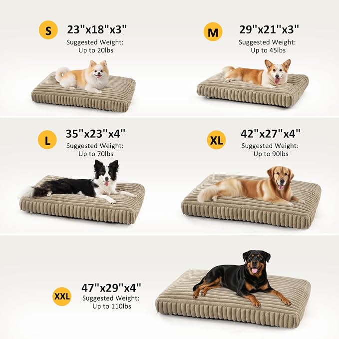 Dog Bed Medium Size Dog, Flat Pet Beds with Removable Washable Cover, Pet Mat Cute Crate Bed Thick Shredded Chopped Crate Foam & Anti Slip Bottom for Indoor, Beige - Image 5