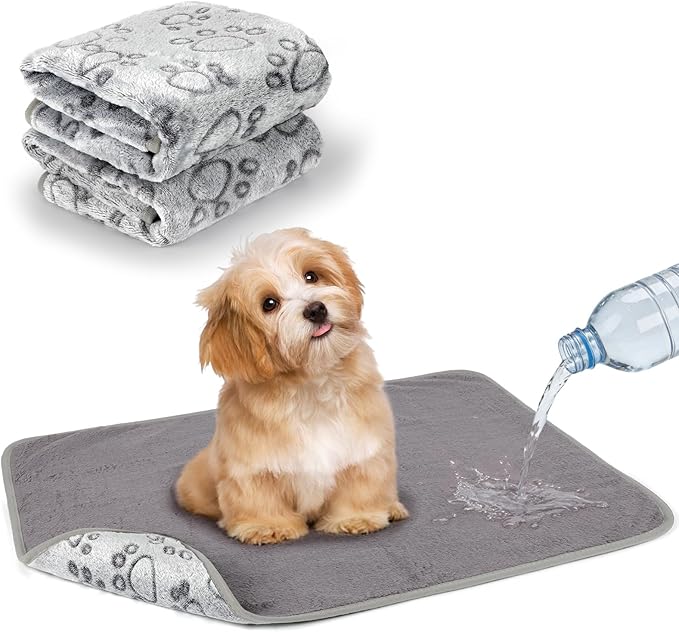 YUEPET 2 Pack Waterproof Dog Blankets, Puppy Blankets for Small Dogs & Cats | Machine Washable, Waterproof Inner Layer, Sofa Bed Cover, Reversible Fleece, 23 x 16 in, Small Dogs and Cats, Gray Coffee by YUEPET