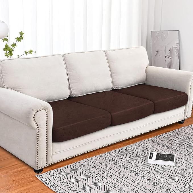 molasofa Leather Like Couch Cushion Covers Sofa Slipcovers Sets Couches Furniture Protector Covers for Sectional Armchair Loveseat Stretch Spandex Fabric, Machine Washable (3 Cushion Sofa, Chocolate) - Image 2