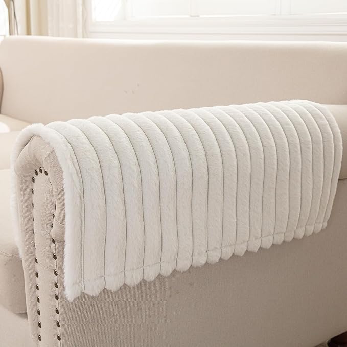 Deep Dream Couch Armrest Covers for Sofa, Soft Faux Fur Waterproof Couch Arm Covers Set of 2, Washable Recliner Chair Arm Cover Protector (Off White, 23" x 23" 2 Pack) by DeepDream
