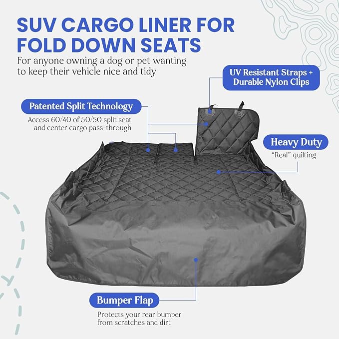 4Knines Split Cargo Liner for SUV – For Dogs & Pets, Heavy-Duty, Waterproof Trunk Mat & Cargo Cover – Fits 60/40 Split Bench & Armrest Pass-Through – Machine Washable, Non-Slip, Durable (Large, Black) - Image 2