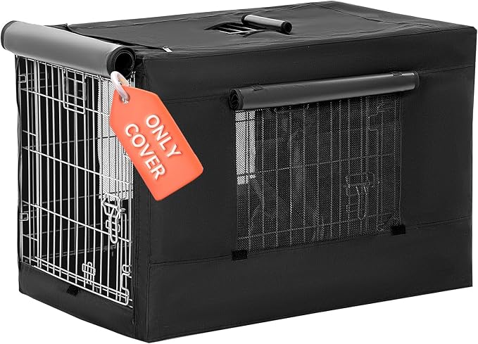 PETSFIT Dog Kennel Cover for Wire Dog Crate(30in/36inch/42inch), Single Door, Mesh Window, Flap On The Top and Back is Detachable, Dog Crate Cover Black 36inch by Petsfit