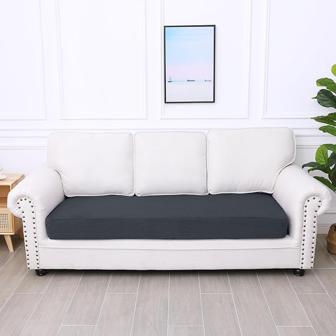 Smiry Waterproof Couch Cushion Covers, Non Slip Seat Cushion Covers | Stretch Jacquard Sectional Sofa Slipcover, Washable Elastic Furniture Protector for Pets, Kid, Large, Dark Grey - Image 5