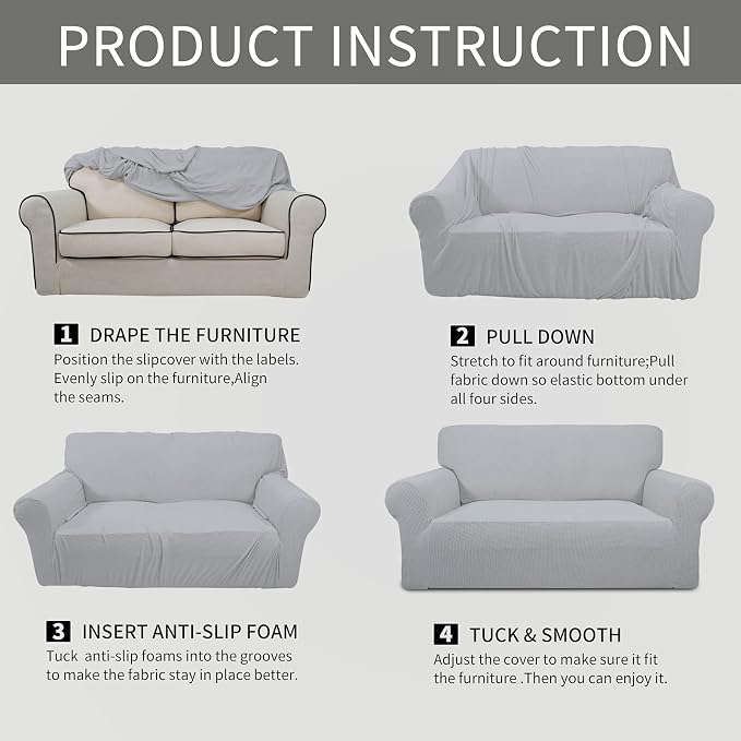 Easy-Going Stretch Oversized Sofa Couch Slipcover Washable Silver Gray | 1-Piece Extra large Sofa Cover Furniture Protector Couch Soft with Bottom for Kids, Polyester Spandex Jacquard - Image 8
