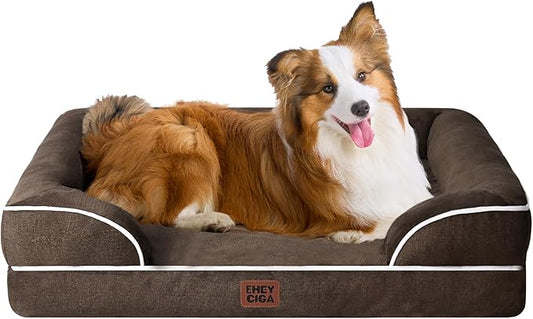 EHEYCIGA Orthopedic Dog Beds Large Sized Dog, Waterproof Washable Pet Bed | Non-Slip Bottom and Egg-Crate Memory Foam XL Dog Couch Bed with Washable Removable Cover, Brown, 41Inch by EHEYCIGA
