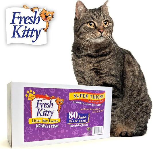 80 Count Fresh Kitty Litter Box Liners Super Thick, Durable, Easy Clean Up Jumbo Drawstring Scented Litter Pan Liners, Bags for Pet Cats by RoyalPetIncorporated