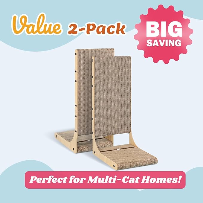 Zakkart 2-Pack Cat Scratching Board, 25.6'' Tall Cardboard L Shape Vertical Cat Scratchers for Indoor Cats, Cat Scratching Post for Wall and Couch, Large - Image 2