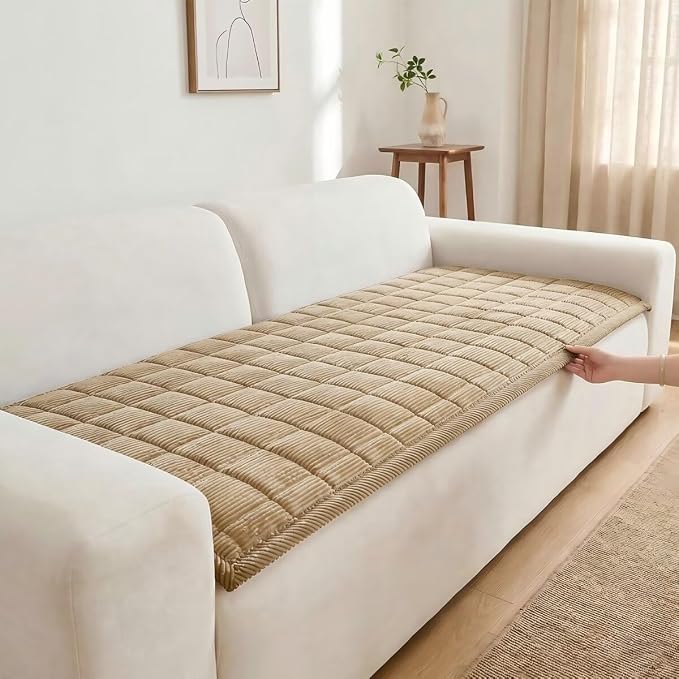 Couch Cover for Dogs Non-Slip Pet Couch Cover for Sofa Plush Protector | Non-Slip Backing, Machine Washable, Pet Friendly, Pet Hair & Scratch Protection, Sofa Cushion Protector(Khaki, 27.6"×70.9") by WeavingComfortHome