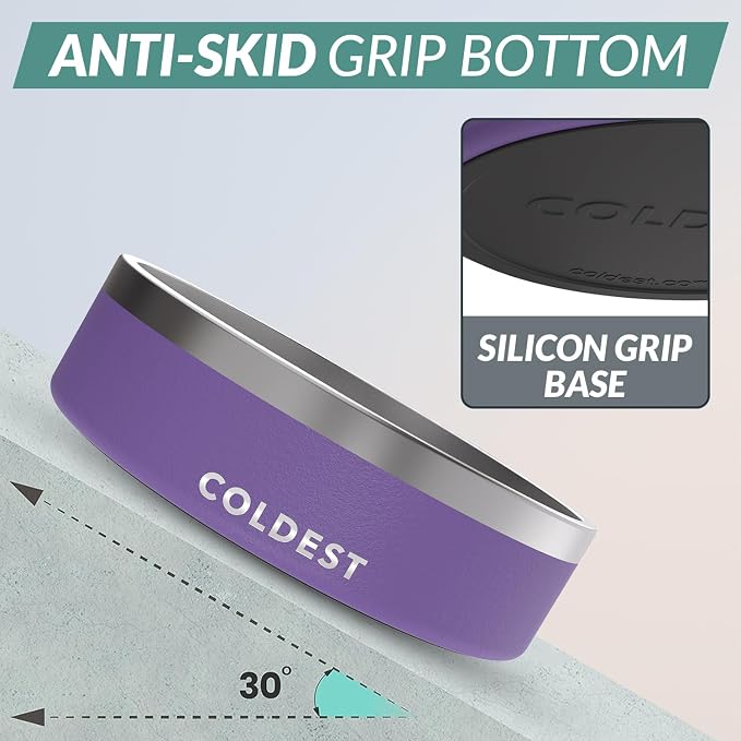 Coldest Dog Bowl - Anti Rust Metal, Non Slip, 3 Layers Insulated Stainless Steel Dog Bowls - Spill Proof & Heavy Duty - Water Bowl for Dogs, Cats & Pets, Dish Washer Safe (42 oz, Galaxy Purple) - Image 2