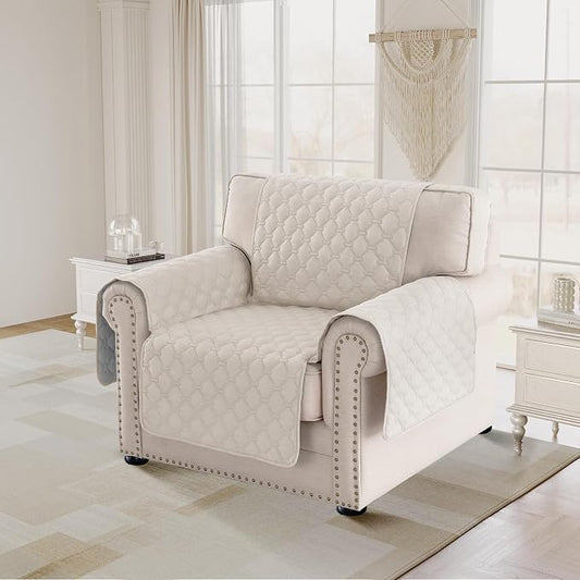 PrinceDeco Chair Cover Slipcover Water Resistant Couch Cover Washable Chair Cover Non-Slip Stay in Place Furniture Protector for Pets Dog Kids(Armchair Cover,Pale Oak) by PrinceDeco