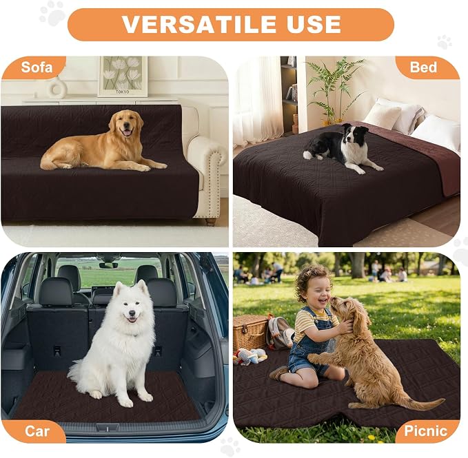 100% Waterproof Dog Bed Cover Pet Blanket 82"x92", 7-Layer Reversible Washable Bed Mat for Furniture Couch Sofa Car (Chocolate+Coffee) - Image 4