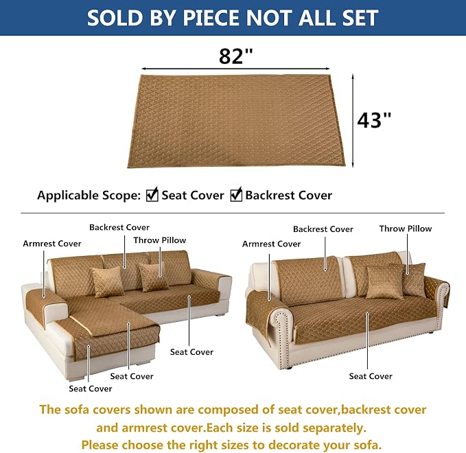 Eismodra Couch Cover,Sectional Couch Covers,Sofa Covers for 3 Cushion Couch,Anti-Slip Sofa Slipcovers for Dogs Cats Kids Loveseat Recliner L Shaped Armrest Backrest,Coffee 43''x82''(Only 1 Piece) - Image 5