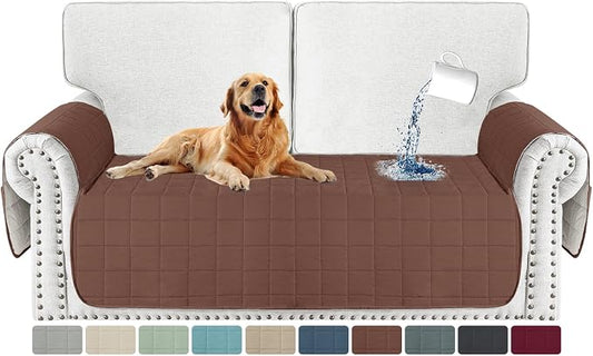 MAXIJIN Waterproof Loveseat Covers for Dogs Washable, Quilted Love Seat Couch Covers 2 Cushion Couch with Side Pockets, Non-Slip Furniture Protector for Pets Kids (Loveseat, Coffee) by MAXIJIN