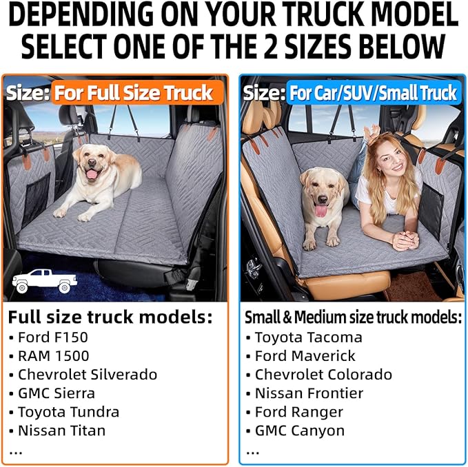 YJGF Dog Back Seat Extender for Truck,Truck Seat Cover Back Seat,Dog Hammock for Truck,Pet Seat Covers for Dogs,Hard Bottom Seat Extender for Dogs(Grey,for Full Size Truck)