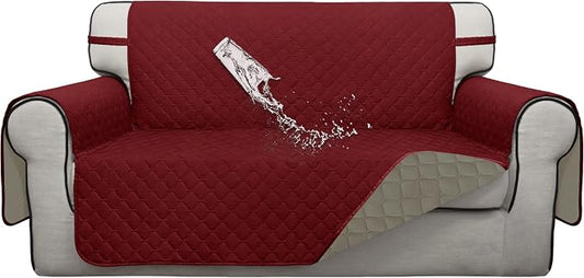 ISSUNTEX Double Protection 100% Waterproof Loveseat Sofa Covers for Living Room, Couch Covers for 2 Cushion Couch, Reversible Furniture Protector Sofa Cover for Dogs (Loveseat, Christmas Red/Beige) by ISSUNTEX