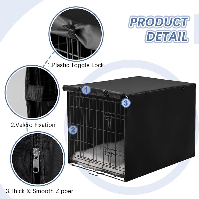 Akinerri Dog Crate Cover - Double Door Waterproof Kennel Cover, Durable 600D Polyester, Black, Fits 42 Inch Dog Crate - Image 2