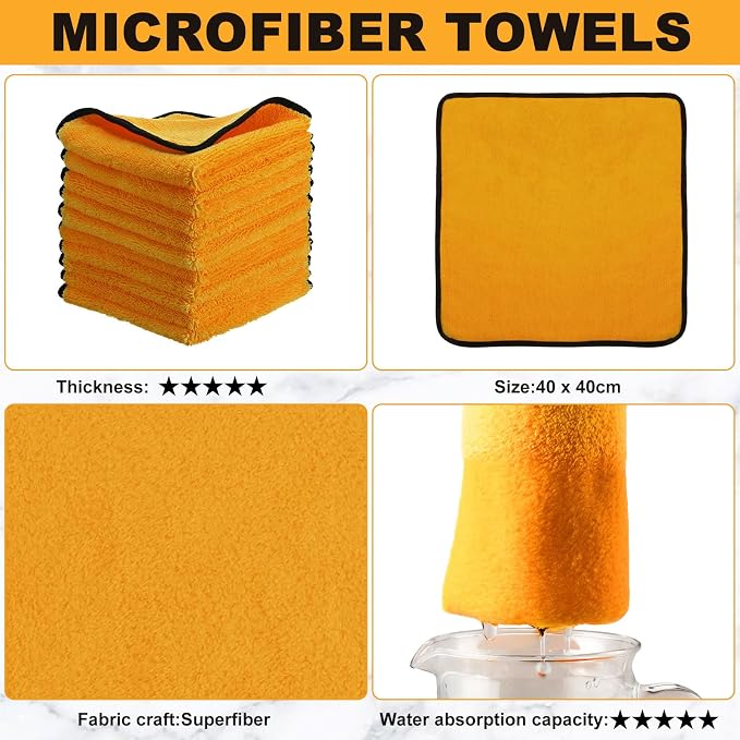 Tallew 80 Pcs Yellow Microfiber Towels: 16"x16" Microfiber Drying Towels Bulk Micro Fiber Car Cleaning Cloth for Cars Drying Washing Polishing Cleaning Household Supplies - Image 2