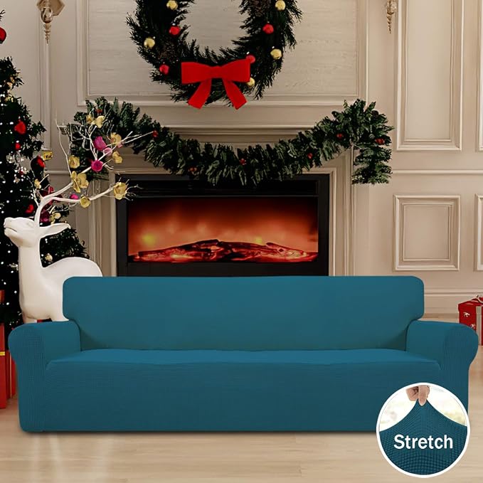 Easy-Going Stretch 4 Seater Oversized Sofa Couch Cover Peacock Blue | 1-Piece Extra X-large Sofa Cover Furniture Protector Couch Soft with Bottom for Kids, Spandex Jacquard - Image 2