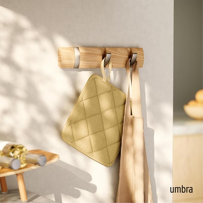 Umbra Flip Coat Rack, Wall Mount Retractable Hooks, 3-Hook, Natural/Nickel | Real wood and steel build, folds flat when not in use, holds coats bags and scarves, easy install - Image 2