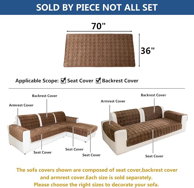 Eismodra Sectional Couch Covers,L Shape Sofa Slipcover Furniture Protector for Dogs Cats Pet Chaise Lounge 3 Cushion Couch Loveseat,Light Brown 36 x 70 inches (Only 1 Piece) - Image 5