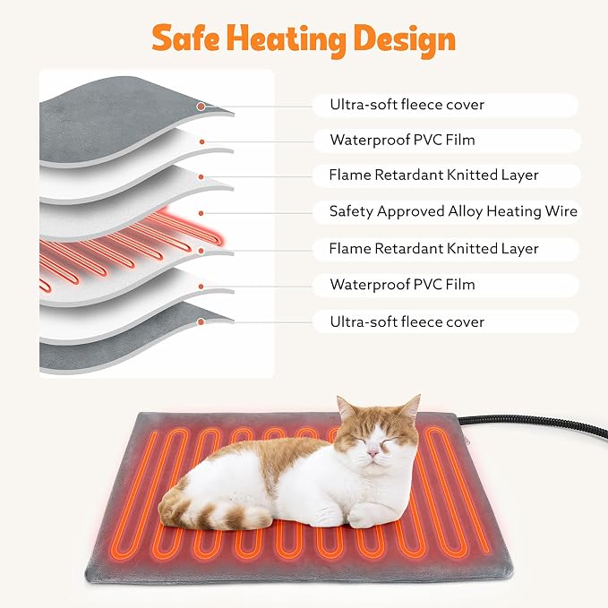 Tovve Heated Cat House for Indoor, Large Cat Bed with Heating Pad, Adjustable Temperature & Timing, with Fluffy Ball Hanging and Scratch Pad, Foldable Pet Hideaway for Small Medium and Large Cats（XL） - Image 6