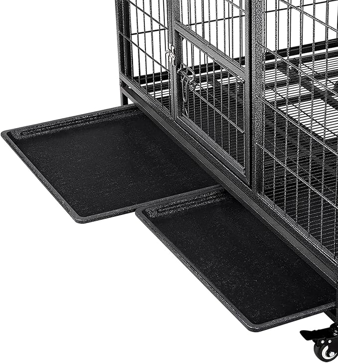 Yaheetech 43in Heavy Duty Escape Proof Dog Crate Cage w/Double Doors, 2 Removable Trays, Lockable Wheels, Indestructible Dog Kennel for Medium/Large Dogs