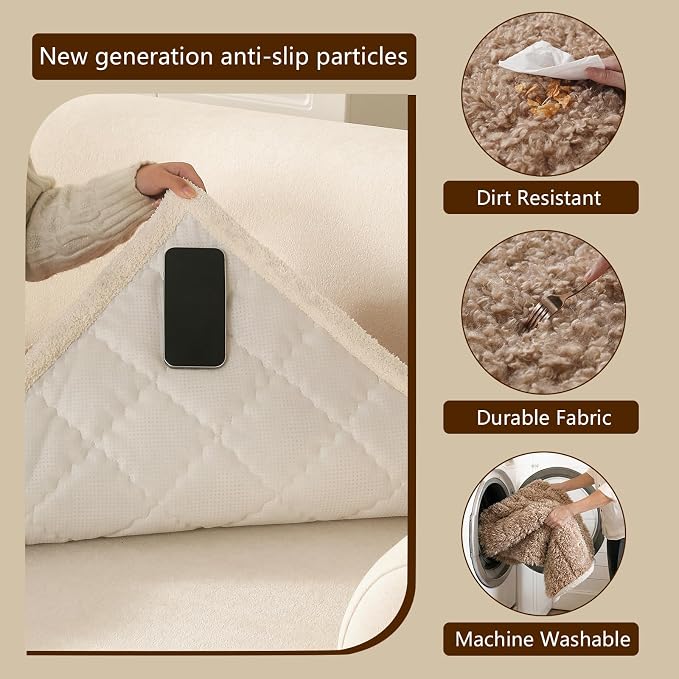 OHSIO Couch Cover for Pets, Washable Non-Slip Sofa Cover Pet Friendly, Soft Fuzzy Teddy Fleece Sofa Slipcover for 2-3 Cushion Sofa Furniture Protector (Light Brown, 27.6" x 63") - Image 5
