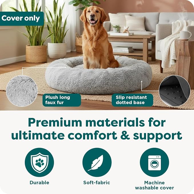 FurHaven Replacement Dog Bed Cover, Long Faux Fur for Calming Cuddlers, Machine Washable, Customizable Filling, Jumbo XL, Faux Fur, Misty Gray - Image 5