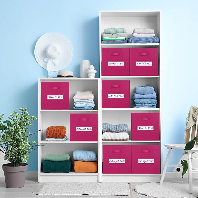 13x13 storage cube bins (Set of 10) Foldable Fabric storage cubes with 10 Labels Window Cards & a Pen,13 inch cube storage bins,Closet Organizers for Shelves,Cubby Organizer Boxes,Dark pink - Image 6
