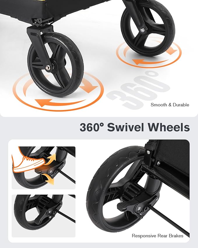 All Terrain Pet Stroller for Medium & Large Dogs with Ramp, Foldable Dog Stroller with Brakes, 3 Entrances, Dual Adjustable Handles with Reversible Push, 160lbs Weight Capacity