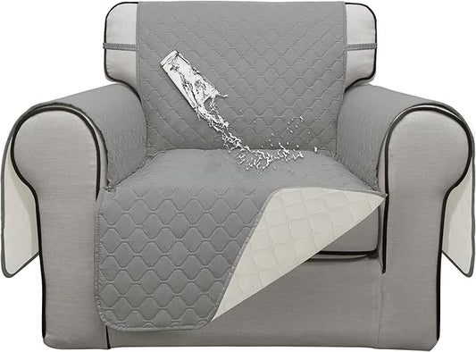 ISSUNTEX Double Protection 100% Waterproof Sofa Covers for Living Room, Reversible Furniture Protector for Dogs, Pets, Kids (Light Gray/Ivory) by ISSUNTEX