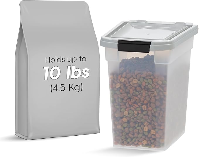 IRIS USA Airtight Dog Food Storage Container, WeatherPro, Up to 10 lbs, for Dog Cat Bird and Other Pet Food Storage Bin, Keep Fresh, Translucent Body, Made in USA, Clear/Gray - Image 2