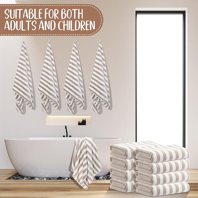 SmoothNovelty 16 Pack Microfiber Bath Towels Bulk 27'' x 60'' Oversized Size Bath Towel Highly Absorbent Extra Large Soft Drying for Beach Shower Summer Salon Sport Gym Party (Stripes,Brown) - Image 6