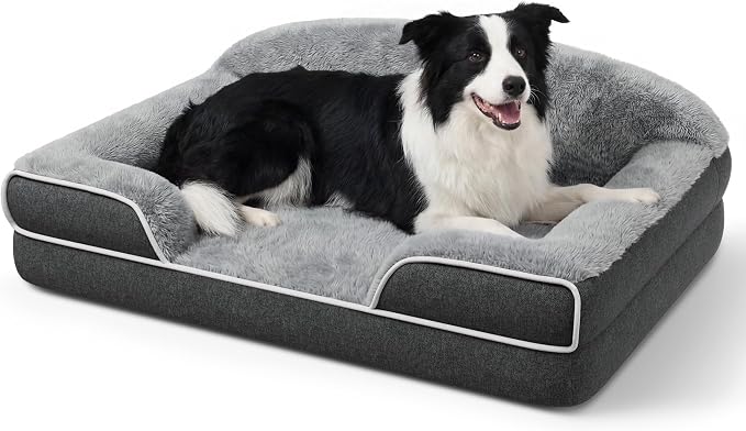 Orthopedic Dog Bed for Medium Dogs, 35"x25" Dog Couch Bed | Egg Crate Foam for Pressure Relief, Cozy Bolster Sofa Design, Waterproof Removable Washable Cover, Non Slip Bottom, Dark Grey by TRAHOME