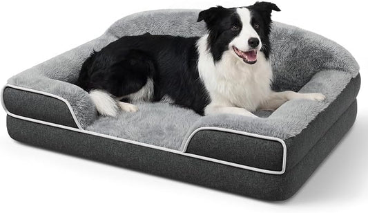 Orthopedic Dog Bed for Medium Dogs, 35"x25" Dog Couch Bed | Egg Crate Foam for Pressure Relief, Cozy Bolster Sofa Design, Waterproof Removable Washable Cover, Non Slip Bottom, Dark Grey by TRAHOME