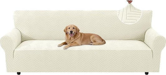 Stretch Sofa Cover Non-Slip Washable Furniture Protector | Stretch, 91"-110".Soft, Non Skid Foam, Elastic Bottom, Machine Washable, for Kids & Pets, Couch & Sofa, Beige Yellow by YSTELLAA