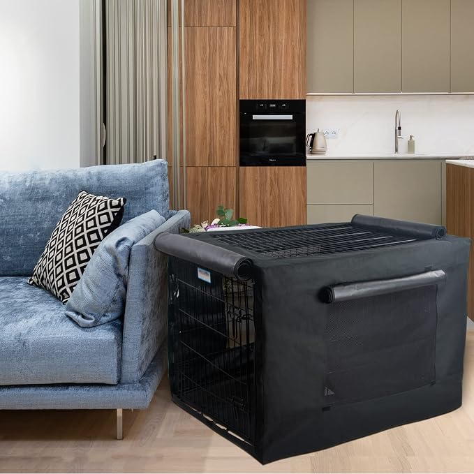 PETSFIT Dog Crate Cover,42 Inch Cover for Wire Dog Kennel, Single Door, Mesh Window, Flap On the Top and Back is Detachable，Black - Image 8