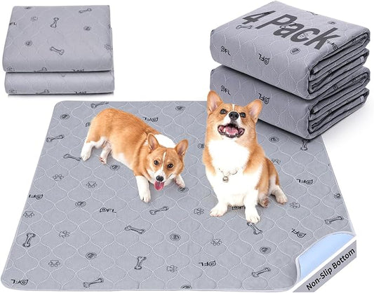 Washable Pee Pads for Dogs, 4Pack Reusable Puppy Training Pads 34x36, Absorbent Whelping Pads with Bone Print, Non-Slip Waterproof Pet Training Pads for Couch, Crate, Potty Training by PICKFORLIFE