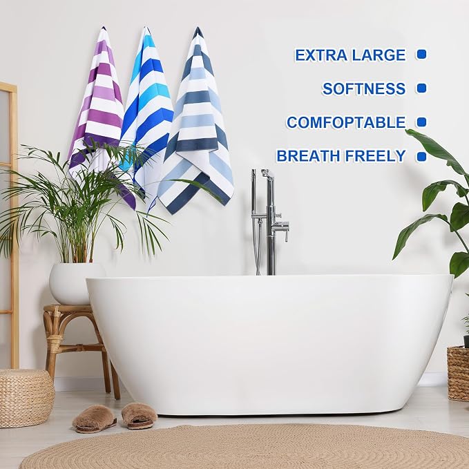 EBOOT 10 Pack Oversized Beach Towel Set Extra Large Pool Towels Microfiber Quick Dry Swim Blanket for Adult Women Men Face Hand Body Bath Travel Pool(Rainbow Color,36 x 72 Inch,Color Stripe) - Image 6