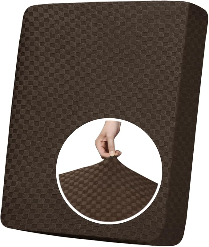 YEMYHOM Stretch Individual Cushion Covers Sofa Chair Seat Cushion Slipcovers Soft Couch Cover Replacement Large Checkered Furniture Protector with Elastic Bottom (1 Pc Cushion Cover, Dark Coffee) by YEMYHOM