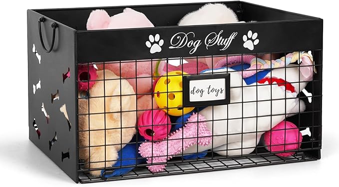 Bfttlity Dog Toy Basket Large Metal Toy Box Storage for Dogs Toys, Black | Dog Toy Bin with Handles for Living Room Storage Dogs Chew Pets Toys, Blankets, Clothes, Food by Bfttlity