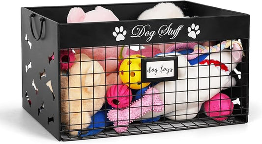 Bfttlity Dog Toy Basket Large Metal Toy Box Storage for Dogs Toys, Black | Dog Toy Bin with Handles for Living Room Storage Dogs Chew Pets Toys, Blankets, Clothes, Food by Bfttlity