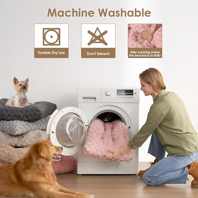 EHEYCIGA XXL Washable Dog Bed for Crate 47x29 Inch, Kennel Pad for Extra Large Dogs Up to 100 lbs, Plush and Comfy Pet Sleeping Mat, Pink - Image 3