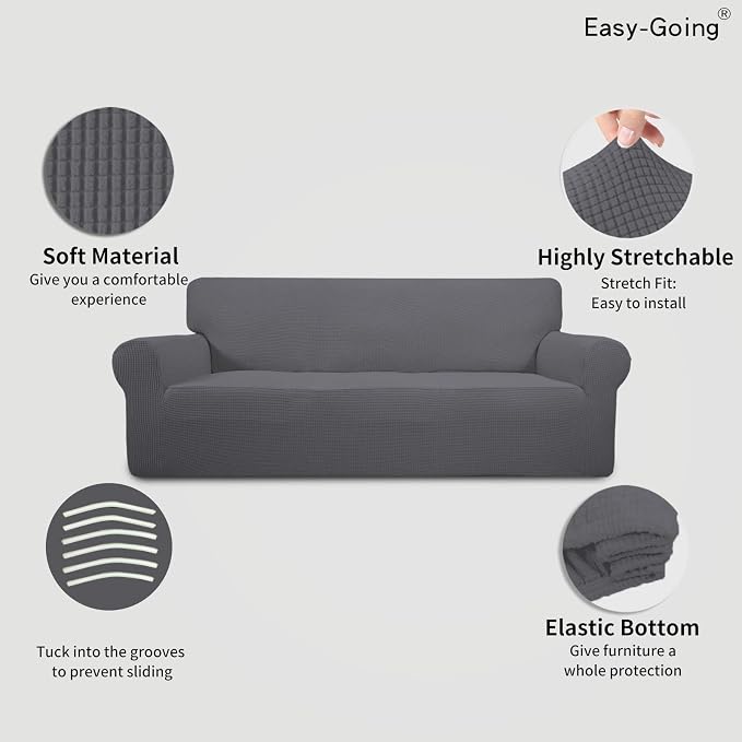 Easy-Going Stretch Oversized Sofa Couch Slipcover Washable Gray | 1-Piece Extra large Sofa Cover Furniture Protector Couch Soft with Bottom for Kids, Polyester Spandex Jacquard - Image 3