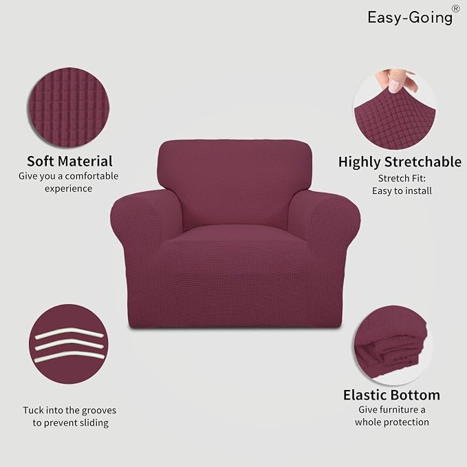 Easy-Going Stretch Chair Slipcover with Arm Washable ASH Rose | 1-Piece Couch Sofa Cover Furniture Protector for Living Room Soft with Bottom For Kids, Pet. Spandex Jacquard - Image 3