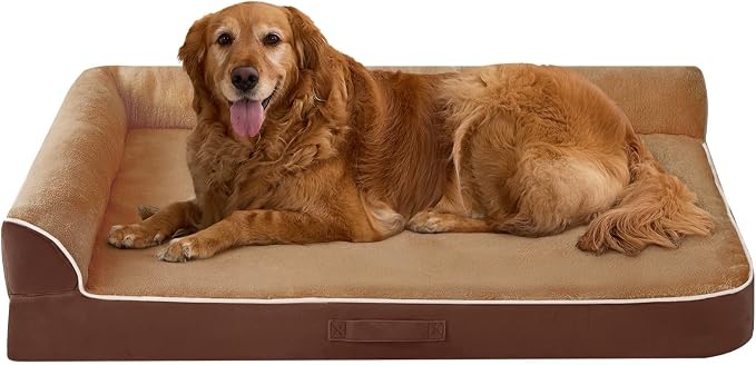 Dog Bed Large Sized Dogs, XXL Orthopedic Dog Bed for Large Dogs, Waterproof Pet Bed with Washable Removable Cover, L-Shaped Pet Couch with Portable Handle 48"x35"x7.5", Brown - Image 8